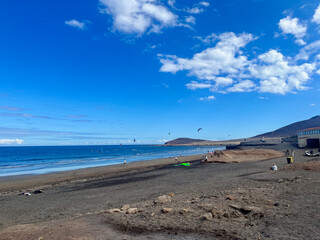 El Medano surfing beach in south Tenerife, Canary Islands, Spain. Beautiful clouds. 