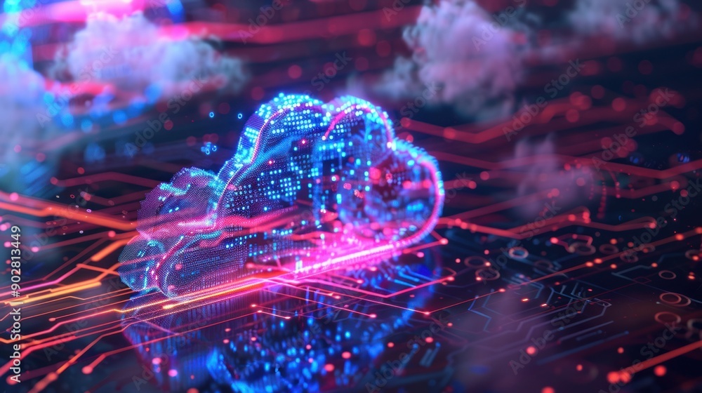 Poster cloud computing symbol on a circuit board