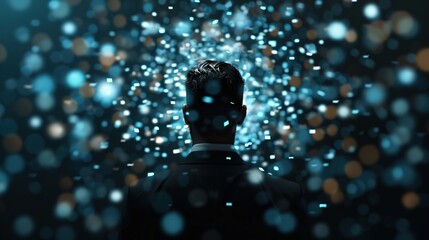 Immersed in Data: Businessman Surrounded by Floating Visualizations