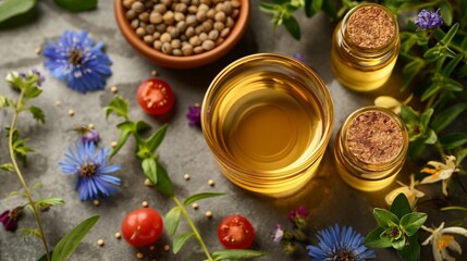 Rosehip seed oil, evening primrose oil, borage oil, anti-aging ingredients, still life
