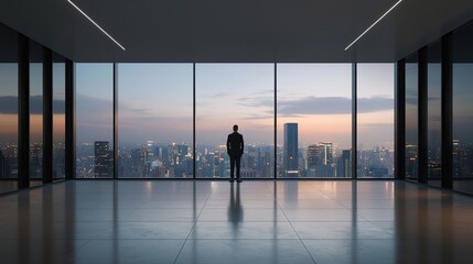 Naklejka na ściany i meble Successful Businessman in Modern High-Rise Office with Panoramic City Views
