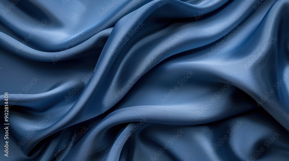 Poster a blue fabric with a wave pattern. the fabric is smooth and shiny. the blue color gives a sense of c