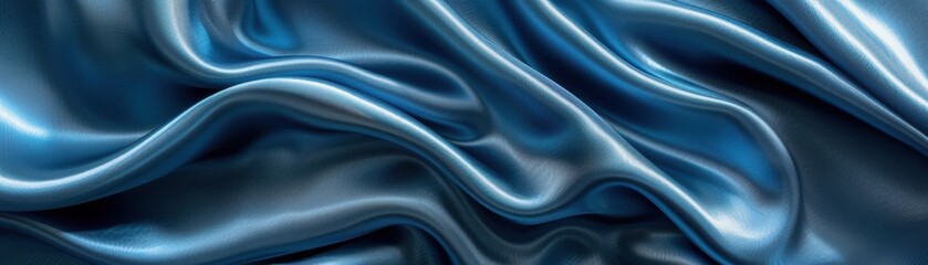Obraz premium A blue fabric with a wave pattern. The fabric is smooth and shiny. The blue color gives a sense of calmness and serenity