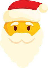 Cartoon illustration of a santa claus emoji wearing a christmas hat and smiling