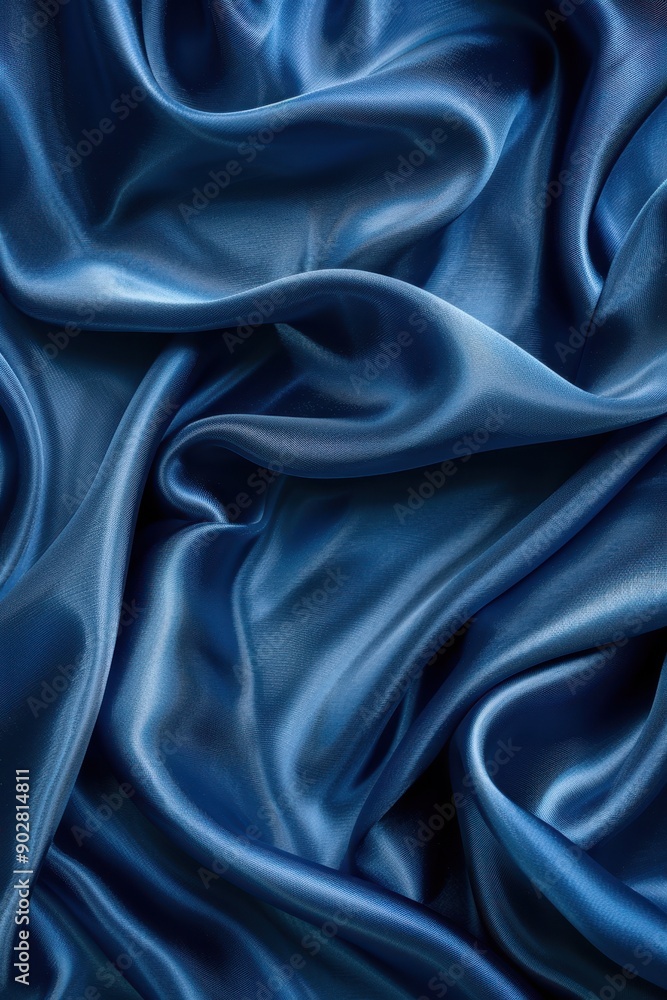 Poster a blue fabric with a wave pattern. the fabric is smooth and shiny. the blue color gives a sense of c