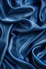 Obraz premium A blue fabric with a wave pattern. The fabric is smooth and shiny. The blue color gives a sense of calmness and serenity