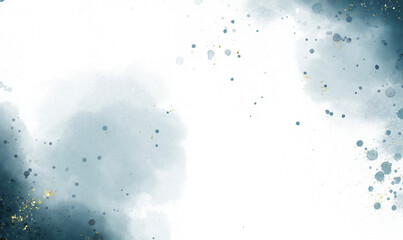 Abstract dusty blush liquid watercolor background with golden crackers. Teal turquoise marbled alcohol ink drawing effect with abstract navy blue ink waves and golden splashes elegant card design.