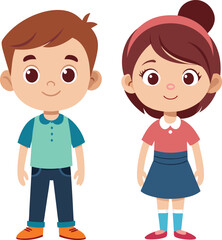 Cartoon Carecter Cute stylish young boy and girl on white background