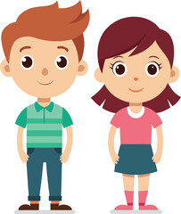 Cartoon Carecter Cute stylish young boy and girl on white background