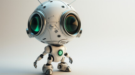 Small Futuristic Robot Character Standing on a Plain Background in a Well-Lit Studio Setting