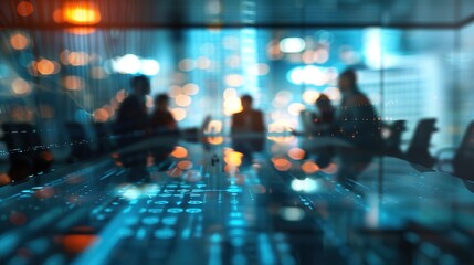 Innovation Unleashed: Futuristic Business Meeting in Glass-Walled Skyscraper Conference Room with Advanced Technology