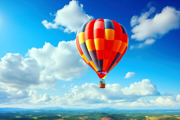 Obraz premium Hot air balloon in the blue sky with white clouds.