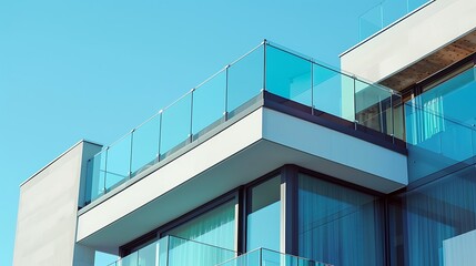 Fototapeta premium Glass railing on modern building balcony