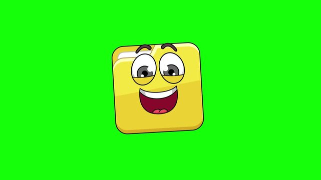 A laugh folder cartoon face on a green background, loop animation