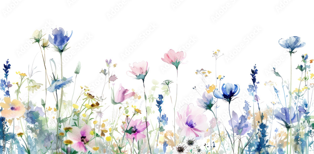 Poster watercolor wildflower floral border