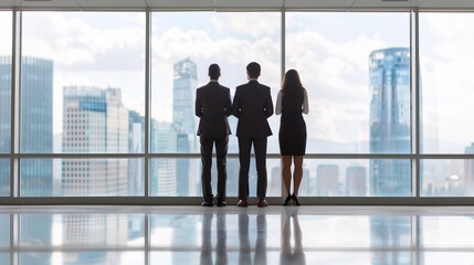 Fototapeta premium Corporate Executives Reviewing Business Metrics in Modern High-Rise Office