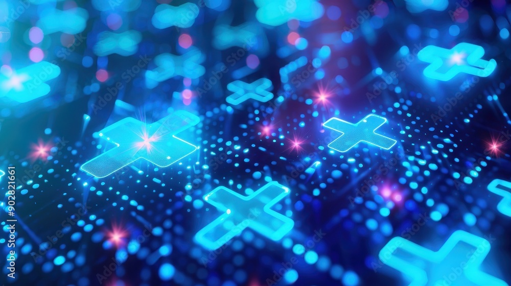 Poster a colorful image of many small squares in blue and pink. the squares are arranged in a way that they