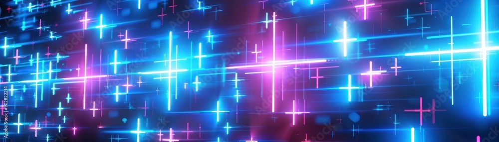 Poster a colorful image of many small squares in blue and pink. the squares are arranged in a way that they