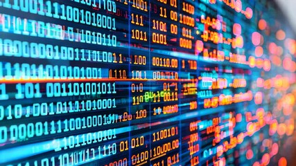 Colorful digital binary data flow on screen with glowing elements. Concept of big data, technology, and futuristic digital analysis. - Powered by Adobe