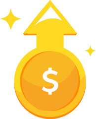 Illustration of coins up with sparkling isolated on white background. Financial Growth symbol. Export earning icon