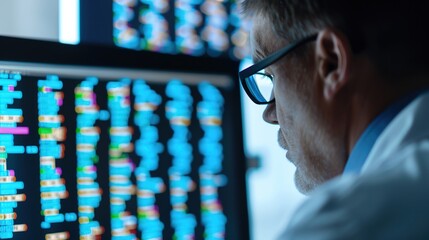 Modern Medicine: Doctor interpreting genetic data on computer for personalized healthcare advancements
