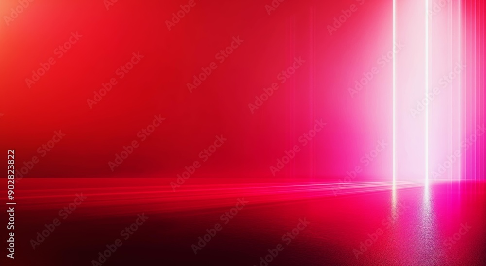 Poster a red gradient background with multiple bright light beams on the right side.