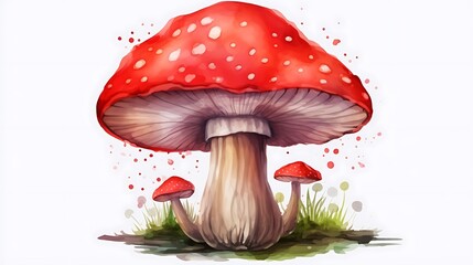 Glowing mushrooms watercolor illustration. Mysterious, bioluminescent, hallucinogenic, bright toadstools.