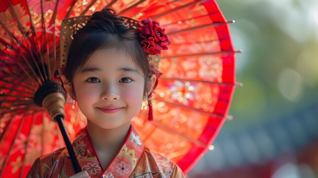 A little Thai girl in traditional dress costume