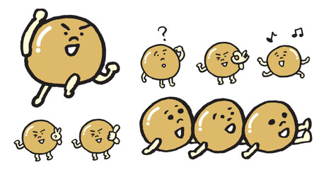 つるんと茶色に光る丸くかわいい大豆のキャラ素材