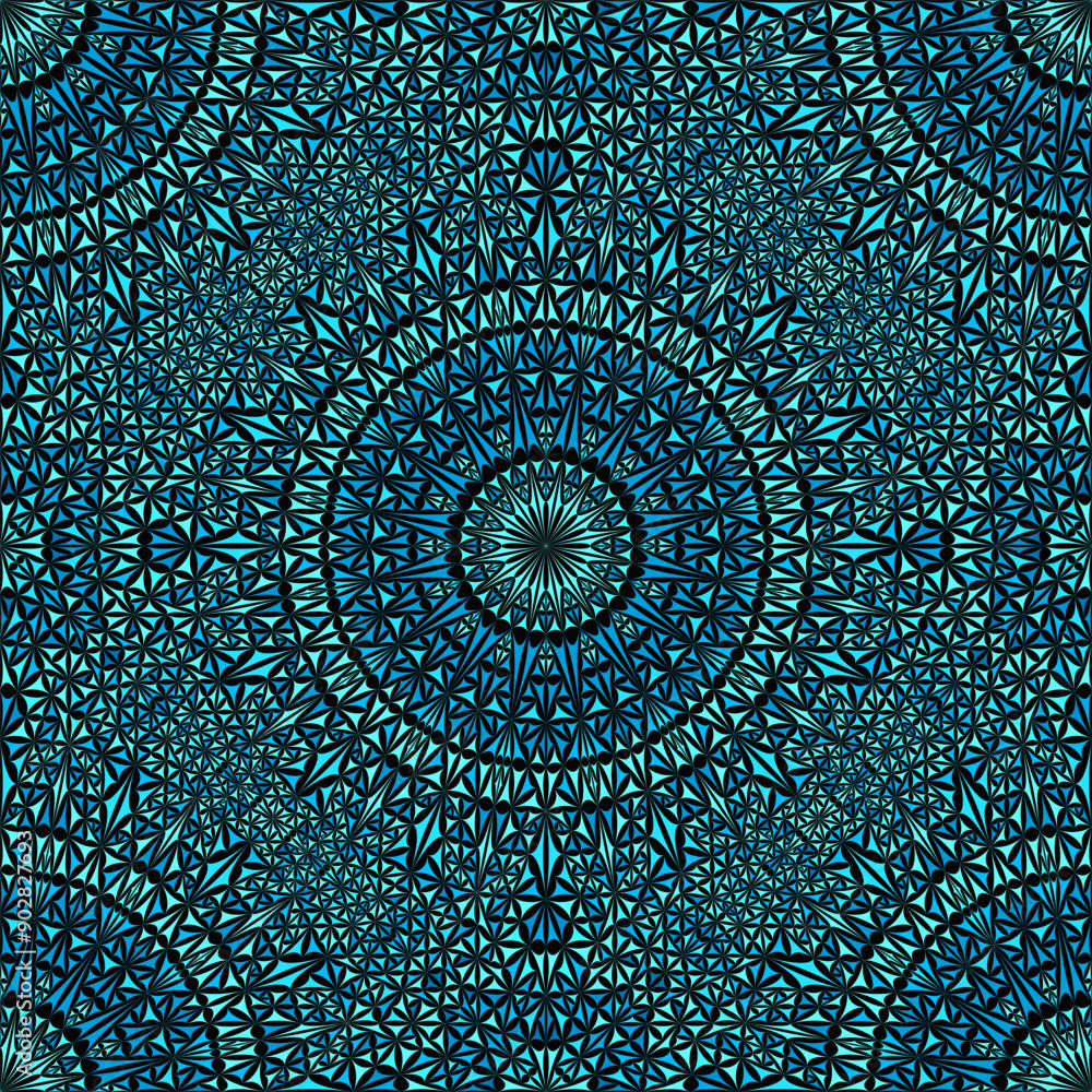 Poster seamless oriental curved shape pattern background - mosaic geometrical cyan bohemian vector art illu