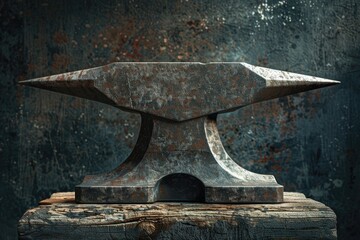 A metal anvil sitting on a wooden base, ready for use in various settings