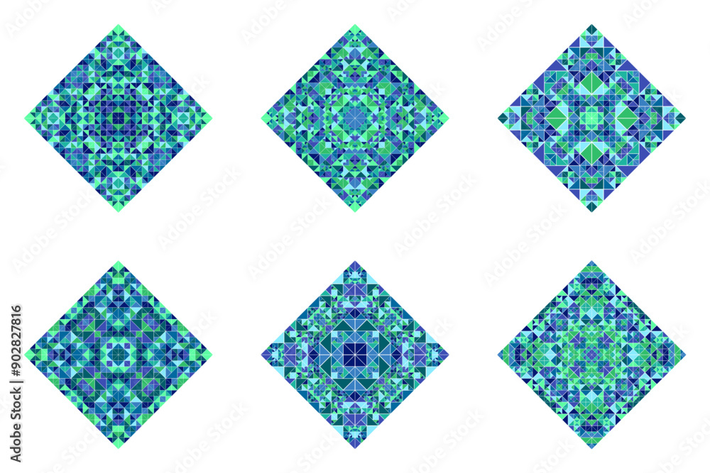Poster ornate geometrical isolated tiled mosaic diagonal square symbol set - abstract squa polygonal vector