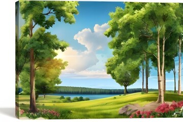 Naklejka premium summer landscape in forest background panorama nature summer season landscape trees Generative AI