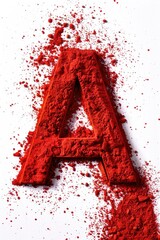 A single letter 'a' composed of red powder