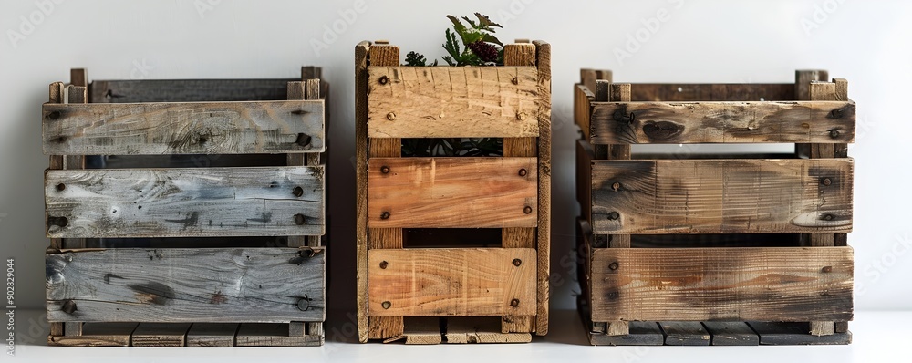 Aufkleber rustic wooden crates backdrop for handmade goods display and presentation