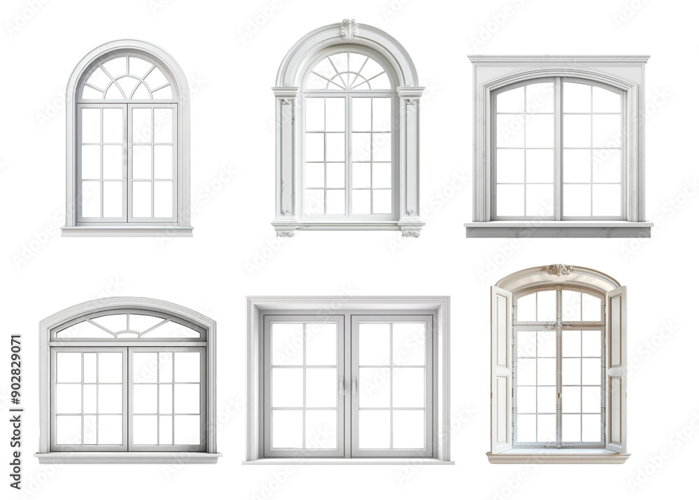 Poster six distinct window designs highlighting elegant architecture and varied styles perfect for enhancin