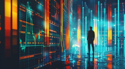 A Man Standing in a Futuristic Data Center
