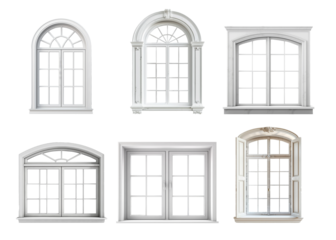 Six distinct window designs highlighting elegant architecture and varied styles perfect for enhancing home aesthetics