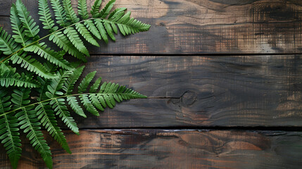 Naklejka premium Close-Up of Plant Leaves on Wood Background
