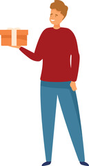 Cheerful young man holding a beautifully wrapped gift box, celebrating a birthday or special occasion