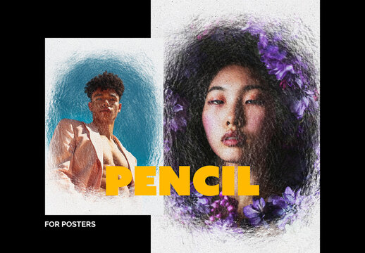 Pencil Sketching Poster Photo Effect Mockup