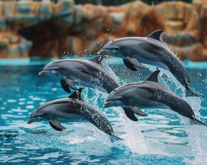 Playful Dolphins Showcasing Intelligence Through Jumps in Water