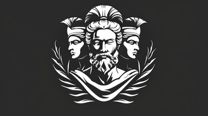 Obraz premium simple logo, roman style, god flanked by two goddesses, vector, monochrome style