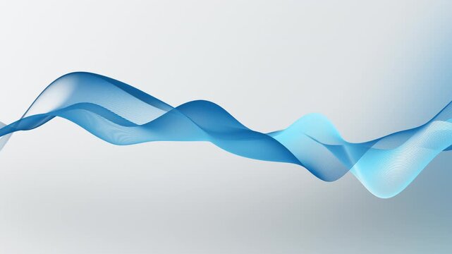 Blue wave on a white background. Vector water liquid linear shape. The looped blue ribbon moves smoothly. A smooth transparent plastic line flows light background. The wavy wiggle of the blue stripe.