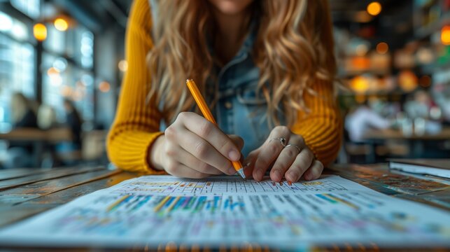 A student sits at a table in a cafe, using a pencil to mark off tasks on a to-do list.