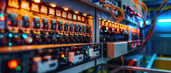 A large electrical panel with many switches and lights