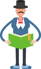 Gentleman in Top Hat Character Reading Book
