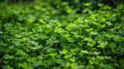 Fototapeta premium A lush field of green clover, creating a dense and vibrant ground cover.