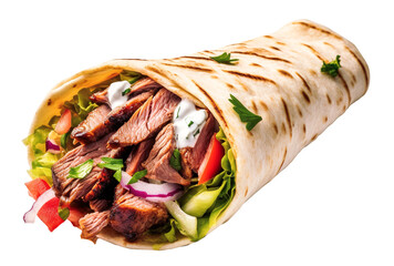 Shawarma durum doner kebab over transparent background.