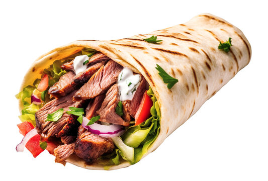 Shawarma durum doner kebab over transparent background.